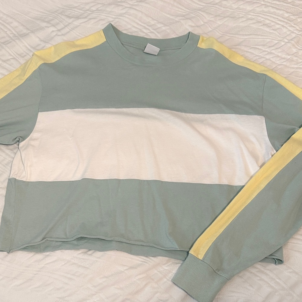 TNA Mint Green and Yellow Colourblock Crewneck Tee